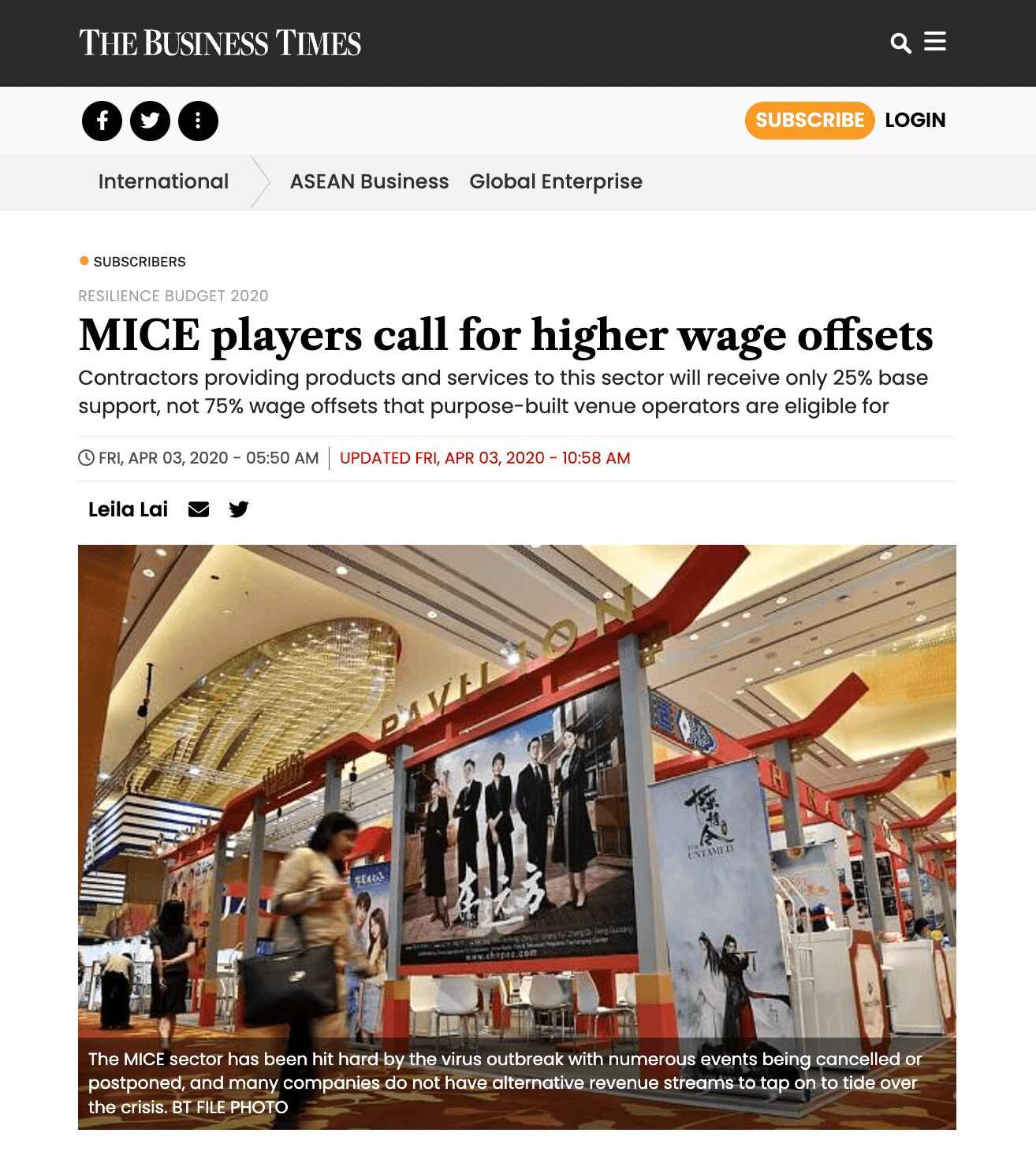 Quote feature, The Business Times, April 2020