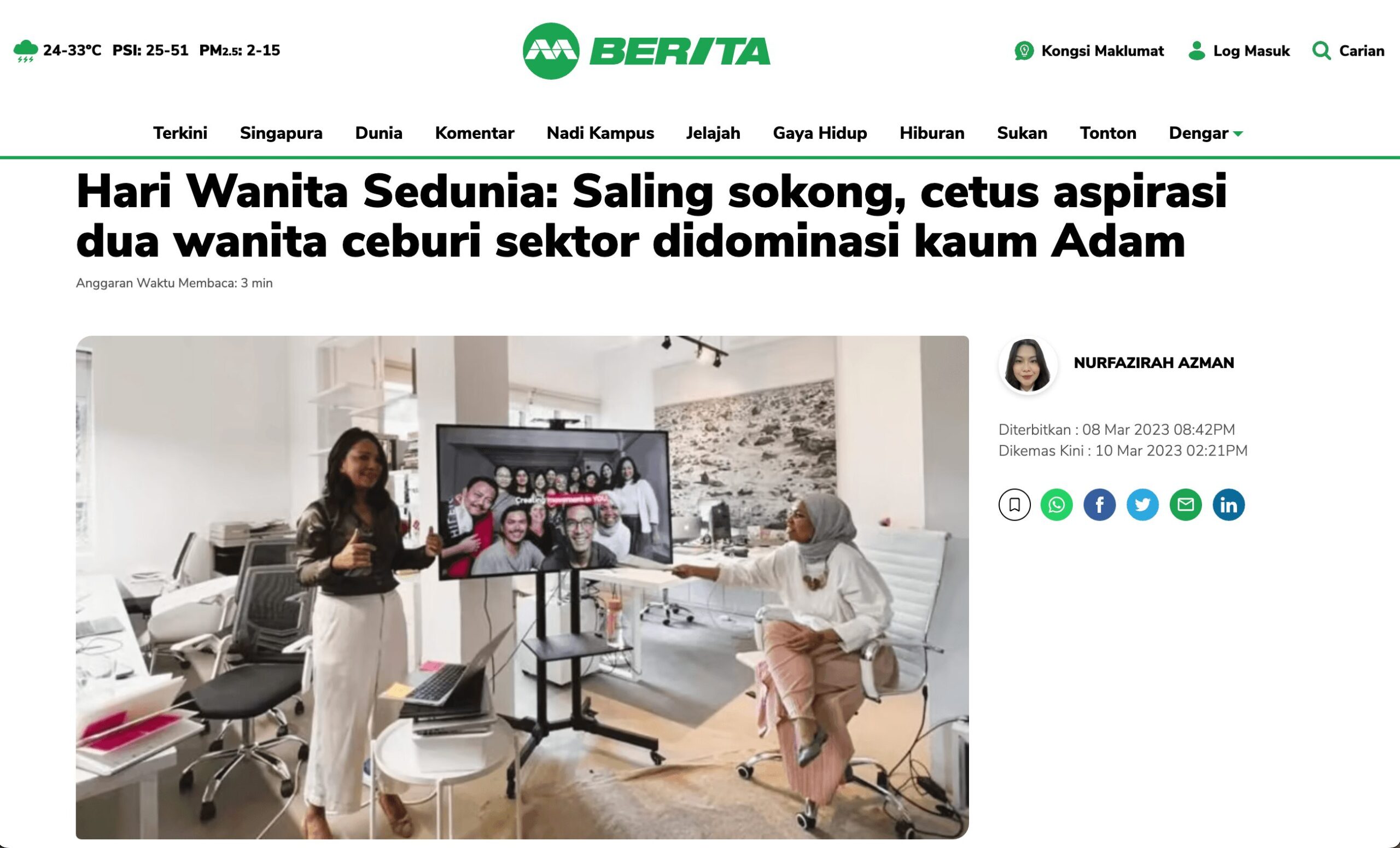 Editorial feature for IWD, Berita Mediacorp, March 2023
